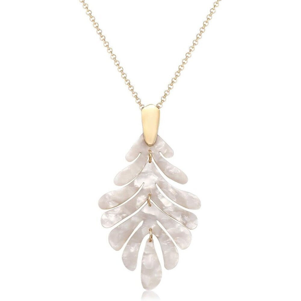 Acrylic Pendant necklace Earrings โ Long Statement Leaf Charm Necklace Tortoise